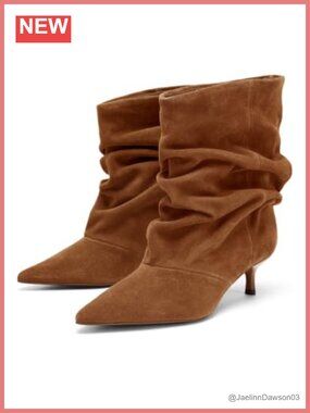 Slouchy Ankle Boots Kitten Heel Pointed Toe Pull On Faux Suede Booties